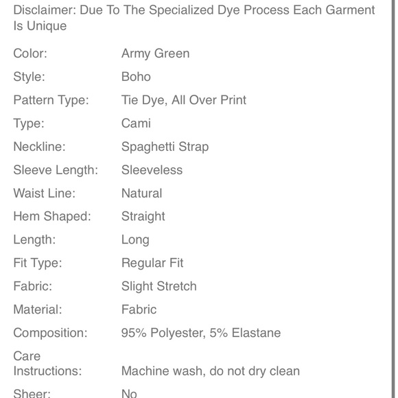 Tie Dye Leaves Print Cami Dress Size 6 NWT - Picture 9 of 9